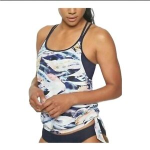 ATHLETA Vivid Side Tie Tankini Swimsuit Top Strappy Shirred UPF 50 Size Medium